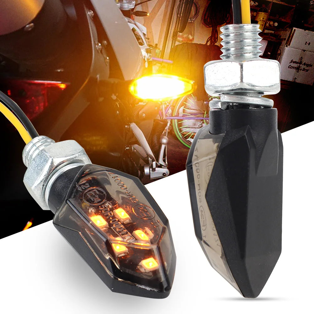 LED Turn Signal Lights 2pcs Amber Motorcycle Mini Indicators Blinker 12V Universal