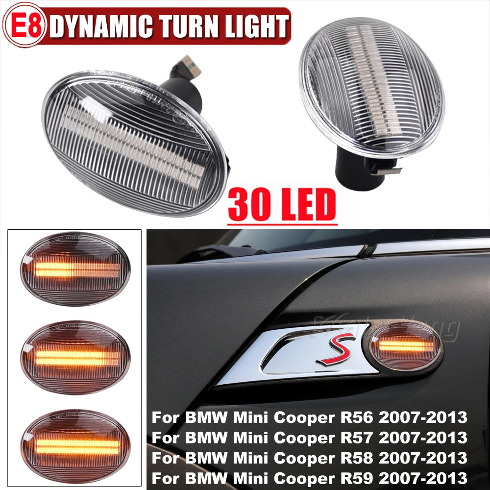 Pair Dynamic LED Side Marker Light Indicator for BMW MINI Cooper R55 R56 R57 R58