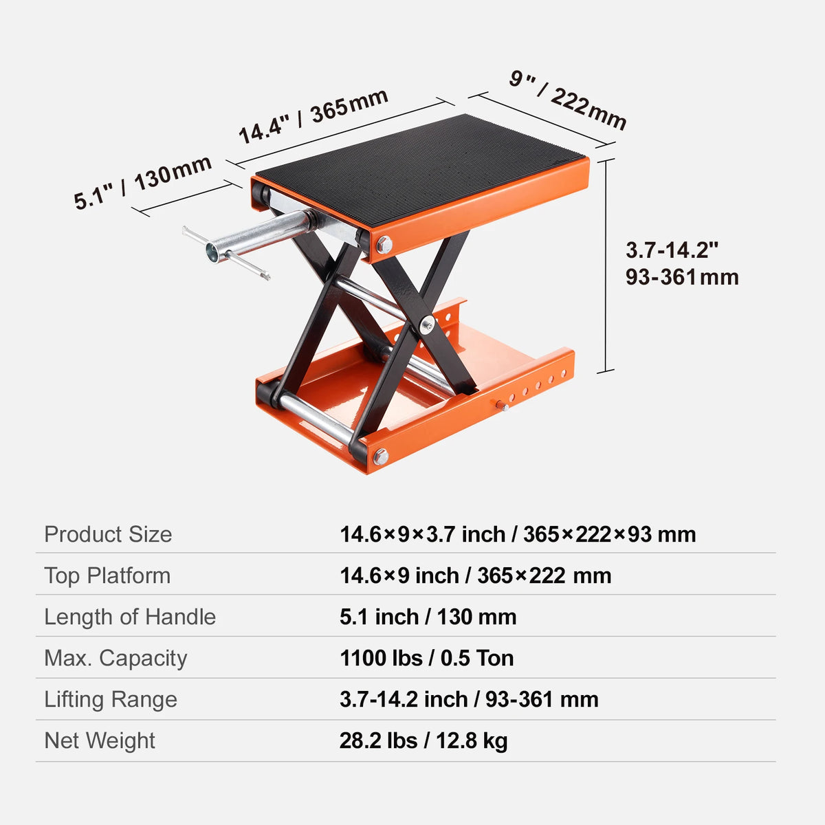 Motorcycle Scissor Lift Jack Stand 500kg Wide Deck Adjustable Garage Repair Tool