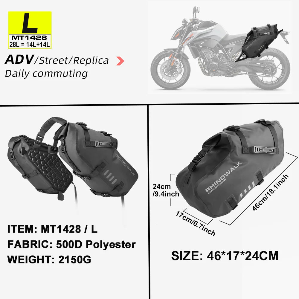 Rhinowalk Motorcycle Side Bags 100% Waterproof 18L/28L/48L Large-Capacity Panniers