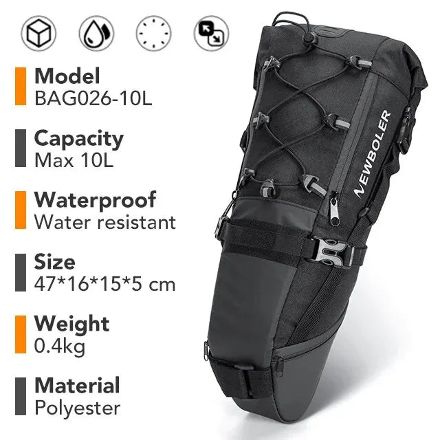 NEWBOLER 10L Waterproof Bike Saddle Bag Rear Seat Tail Pack MTB Road Cycling