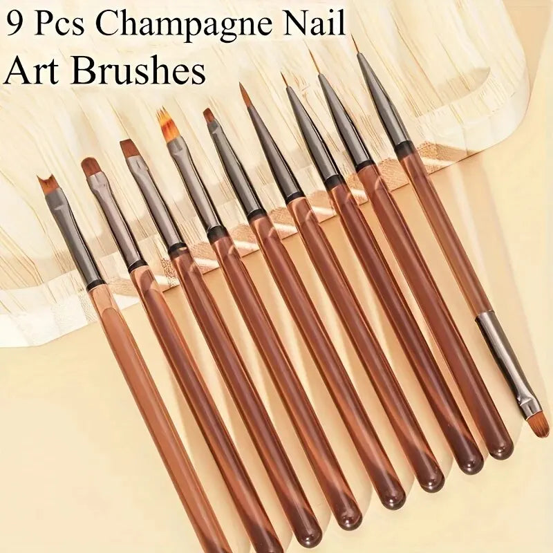9PC UV Gel Nail Brush Set - Acrylic Brush, Liner, DIY Painting, Nail Art Design
