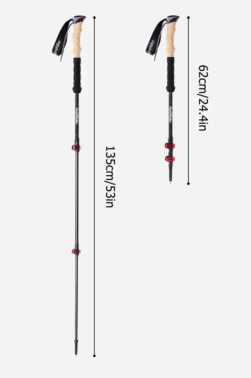 Naturehike Ultralight Carbon Trekking Pole 3-Section Folding Hiking Stick 193g