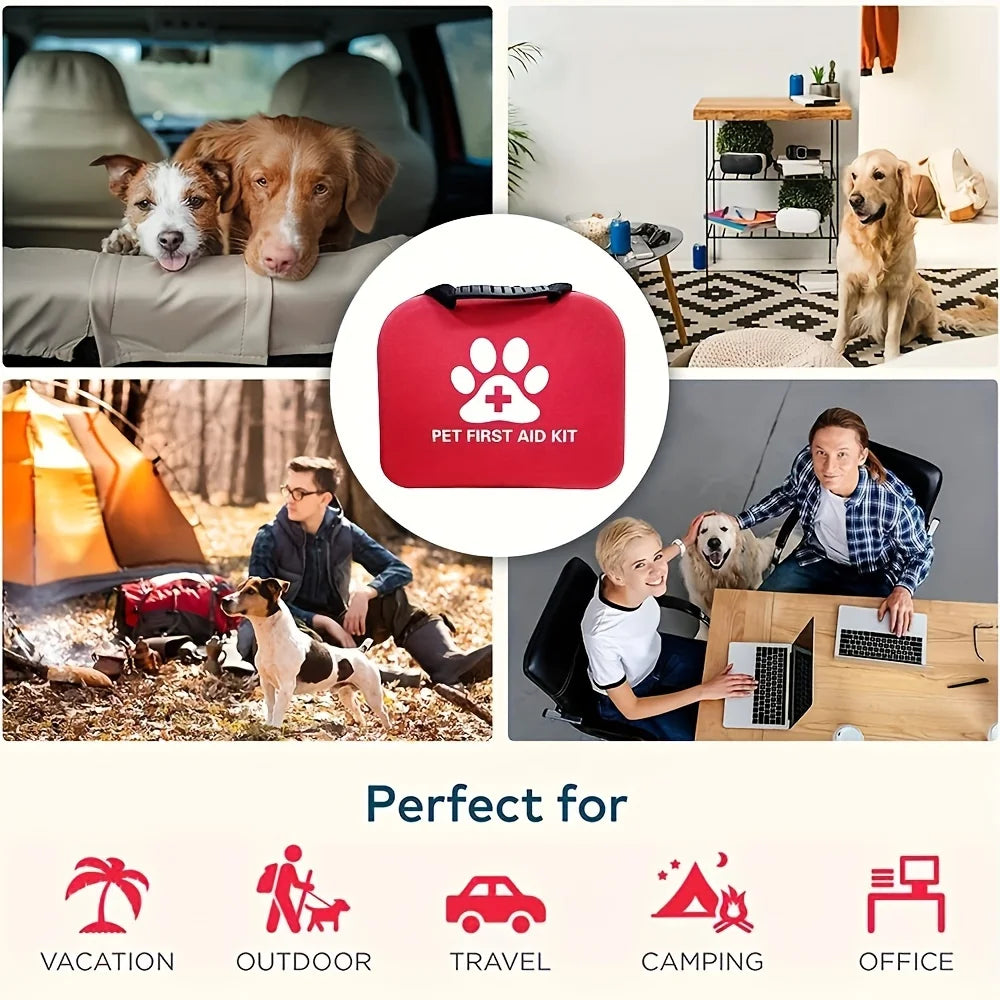127-Piece Compact Dog & Cat Travel First Aid Kit + Manual, For Hiking & Camping