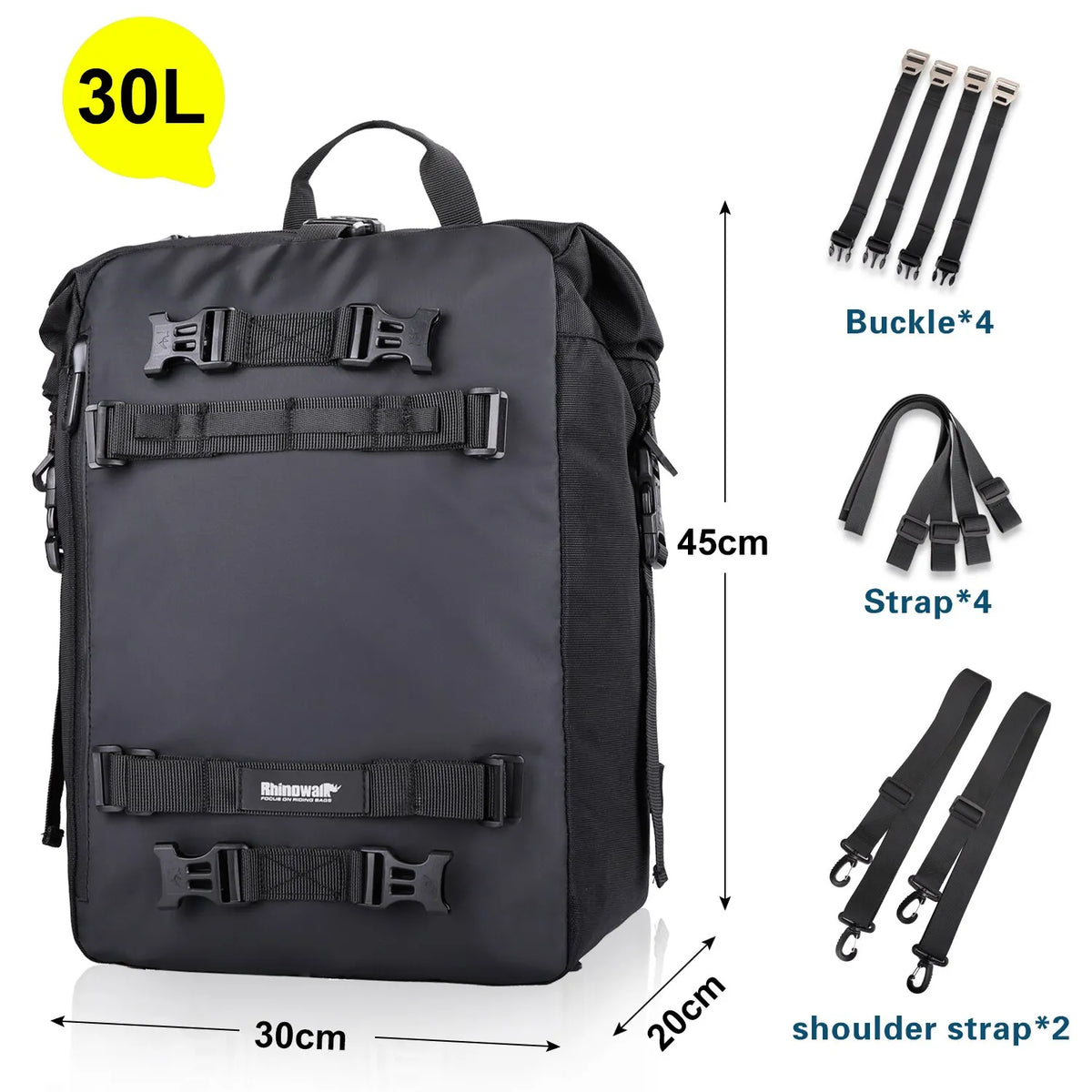 Rhinowalk Motorcycle Saddle Luggage Waterproof Rear Seat Bag 10L 20L 30L