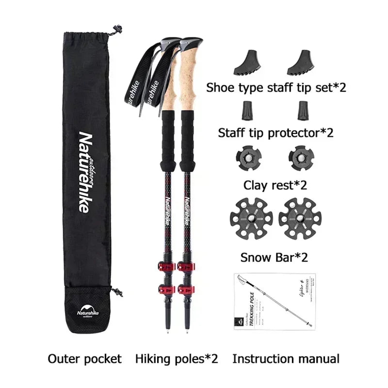 Naturehike Ultralight Carbon Trekking Pole 3-Section Folding Hiking Stick 193g