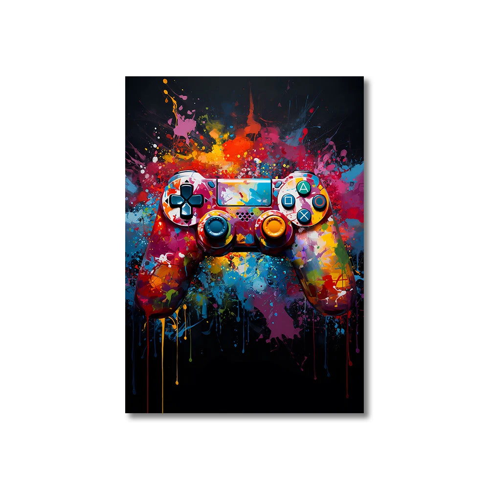 80s 90s style Neon Cyberpunk Gamer Controller Canvas Art Print Vibrant Mancave