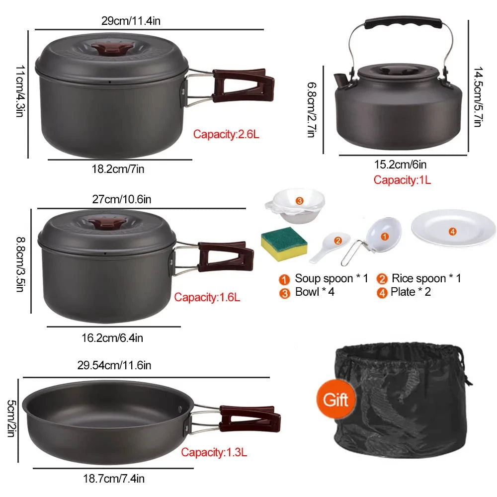 Camping Cookware Kit Lightweight Nonstick Outdoor Pot Pan Bowl Set Hiking Picnic