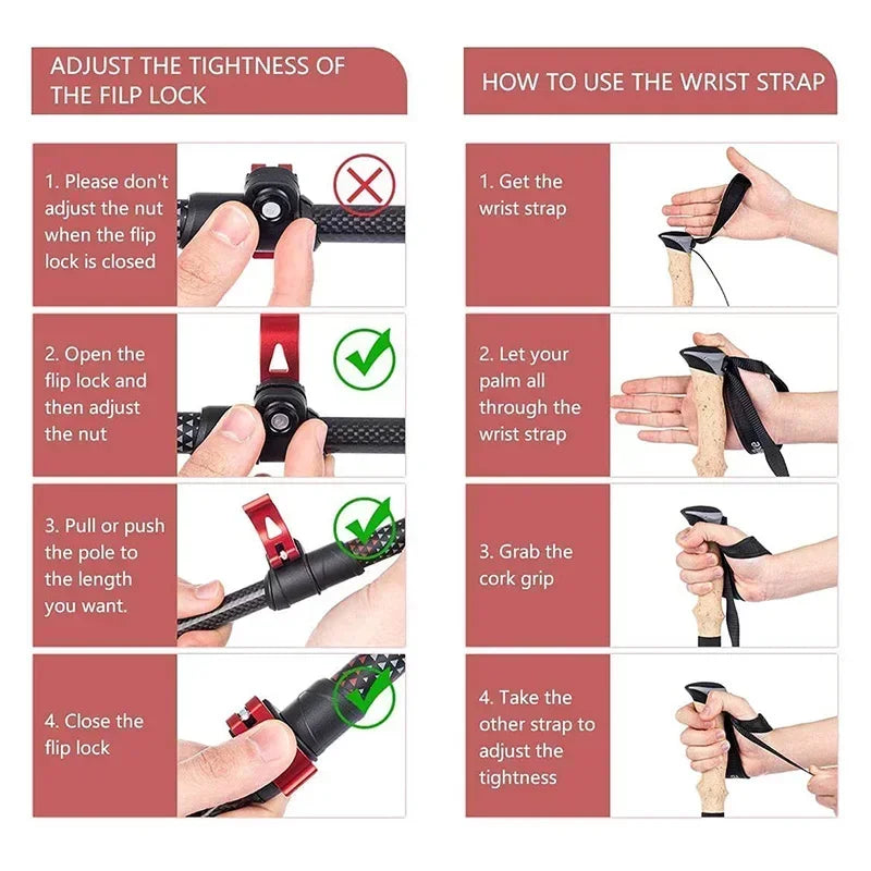 Naturehike Ultralight Carbon Trekking Pole 3-Section Folding Hiking Stick 193g