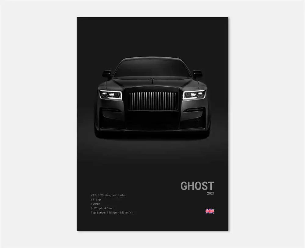 Pop Art Black Luxury Supercar Canvas Poster Wall Home Mancave Decor Ghost GT RS