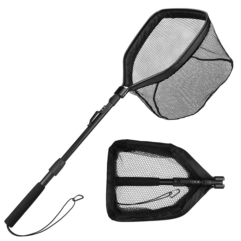 Floating Fishing Net with Telescopic Pole - Rubber Coated, Foldable, 80-100CM