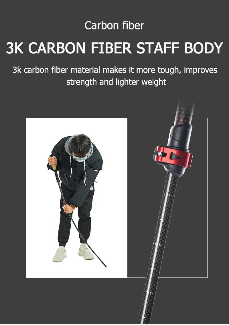 Naturehike Ultralight Carbon Trekking Pole 3-Section Folding Hiking Stick 193g
