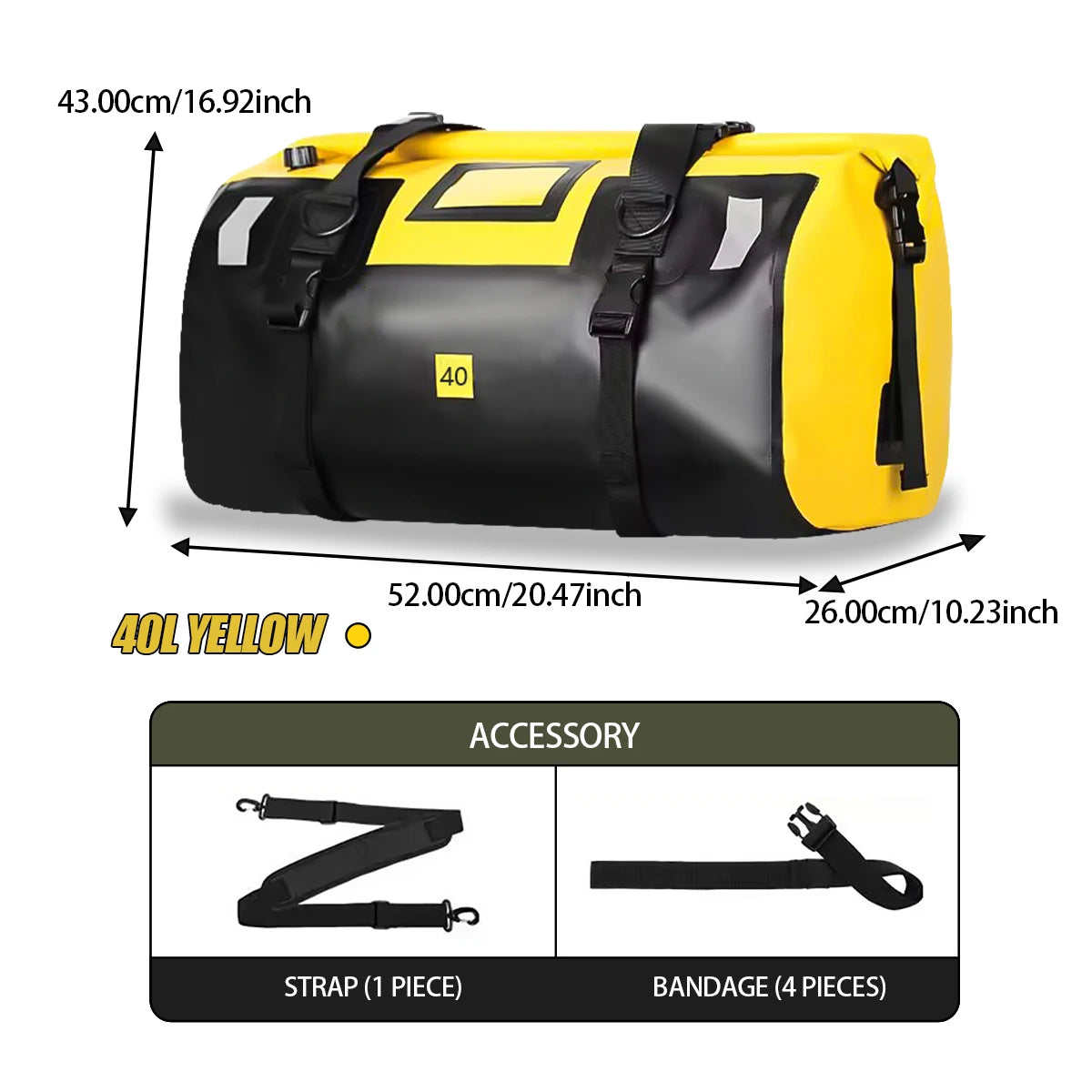 Motorcycle Waterproof Dry Bag 40L 66L Luggage Roll Pack Tail Seat Bag Holdall