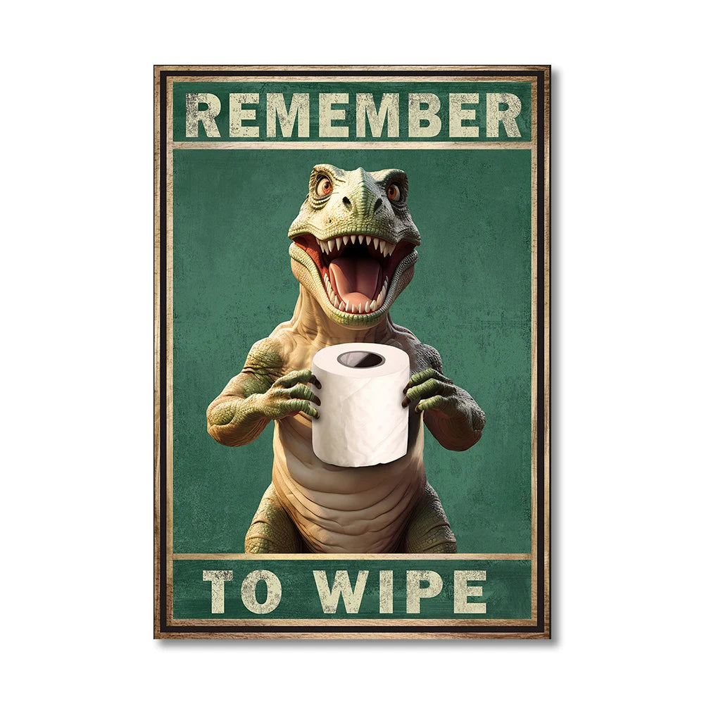 Funny Animals Wall Art Canvas Poster Prints Dinosaur Cats Dogs Retro Bathroom WC