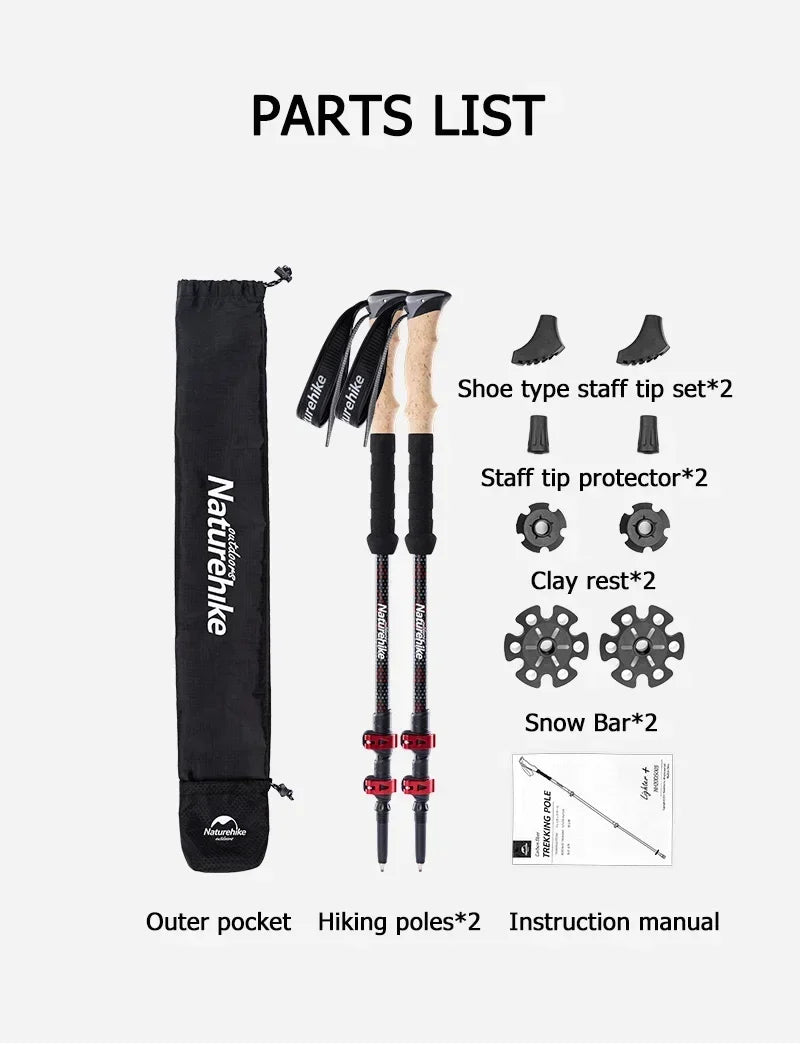 Naturehike Ultralight Carbon Trekking Pole 3-Section Folding Hiking Stick 193g