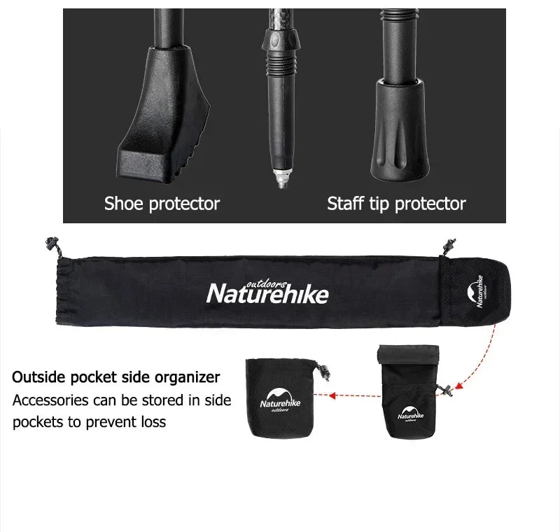 Naturehike Ultralight Carbon Trekking Pole 3-Section Folding Hiking Stick 193g