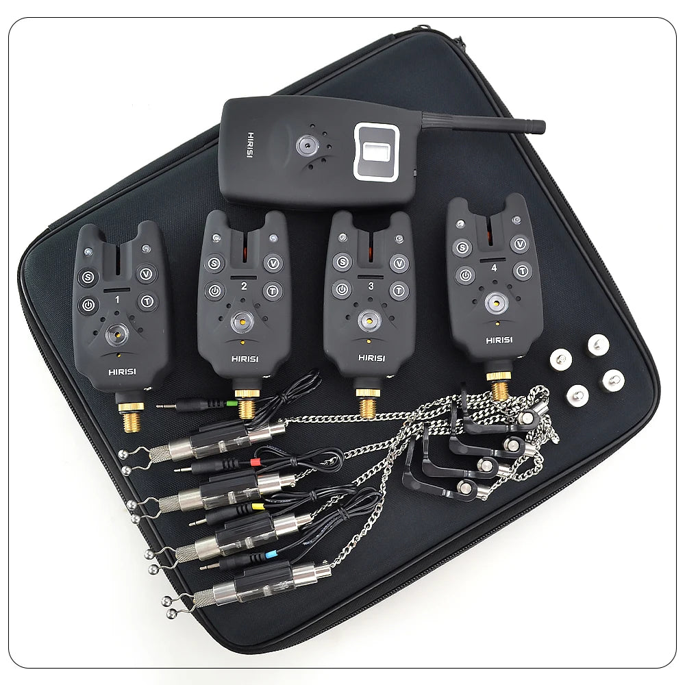 Wireless Carp Fishing Bite Alarm Set 1+4 w/ 4 LED Swingers B1203S-D