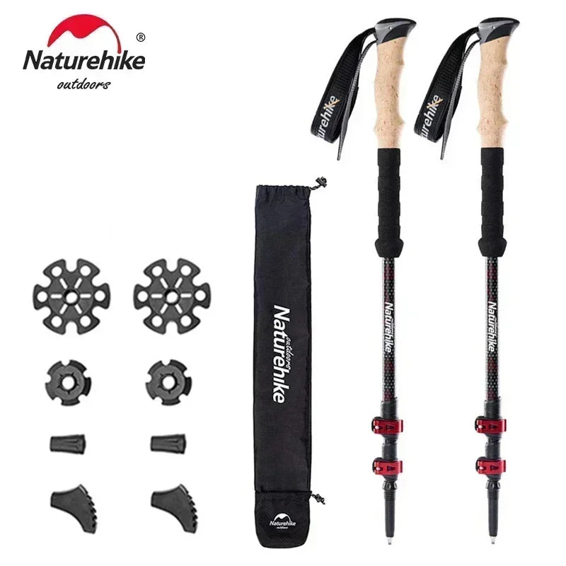 Naturehike Ultralight Carbon Trekking Pole 3-Section Folding Hiking Stick 193g