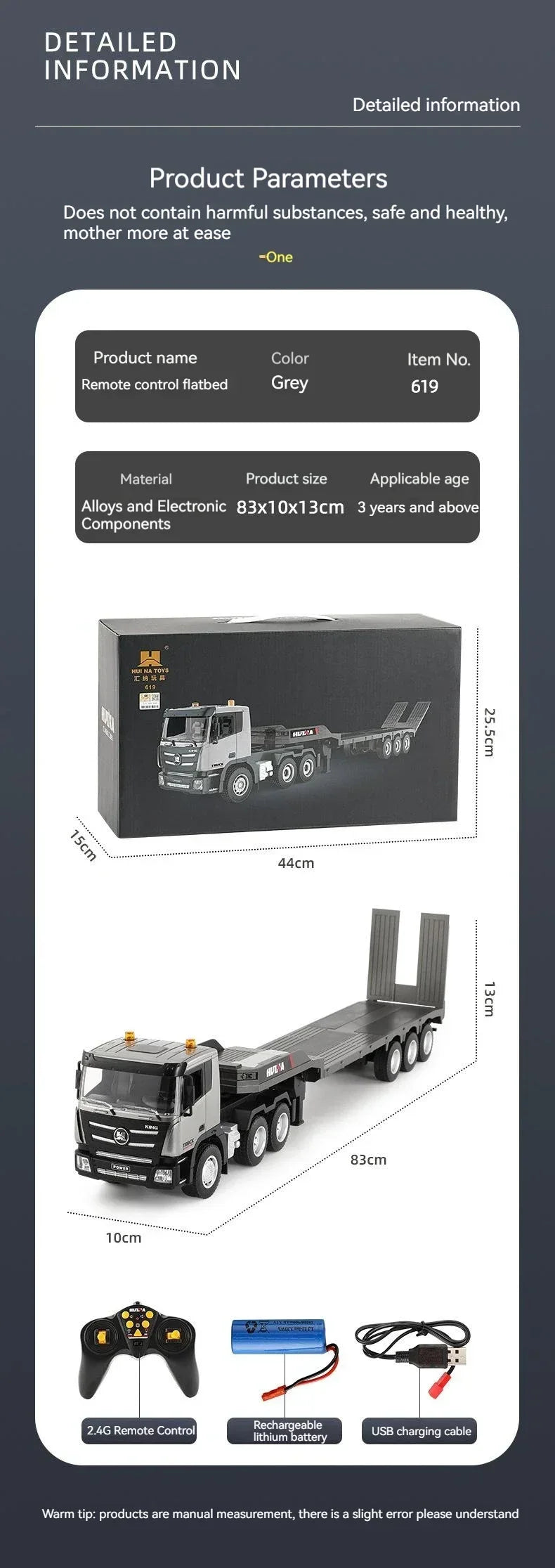 Huina 1318 1:24 RC Unit+Trailer Truck Flatbed 2.4G RC Articulated Toy Gift