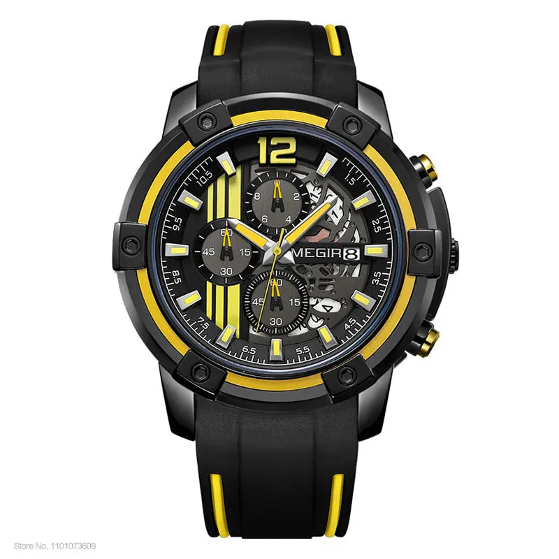 MEGIR Men's Sport Chronograph Watch – Waterproof, Luminous, Silicone Strap