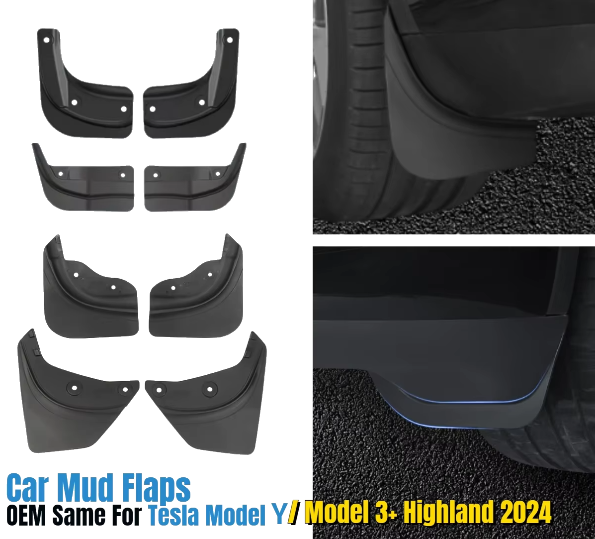 Mud Flaps for Tesla Model 3+ Highland 2024 Model Y 2021-2023 Splash Guards Set
