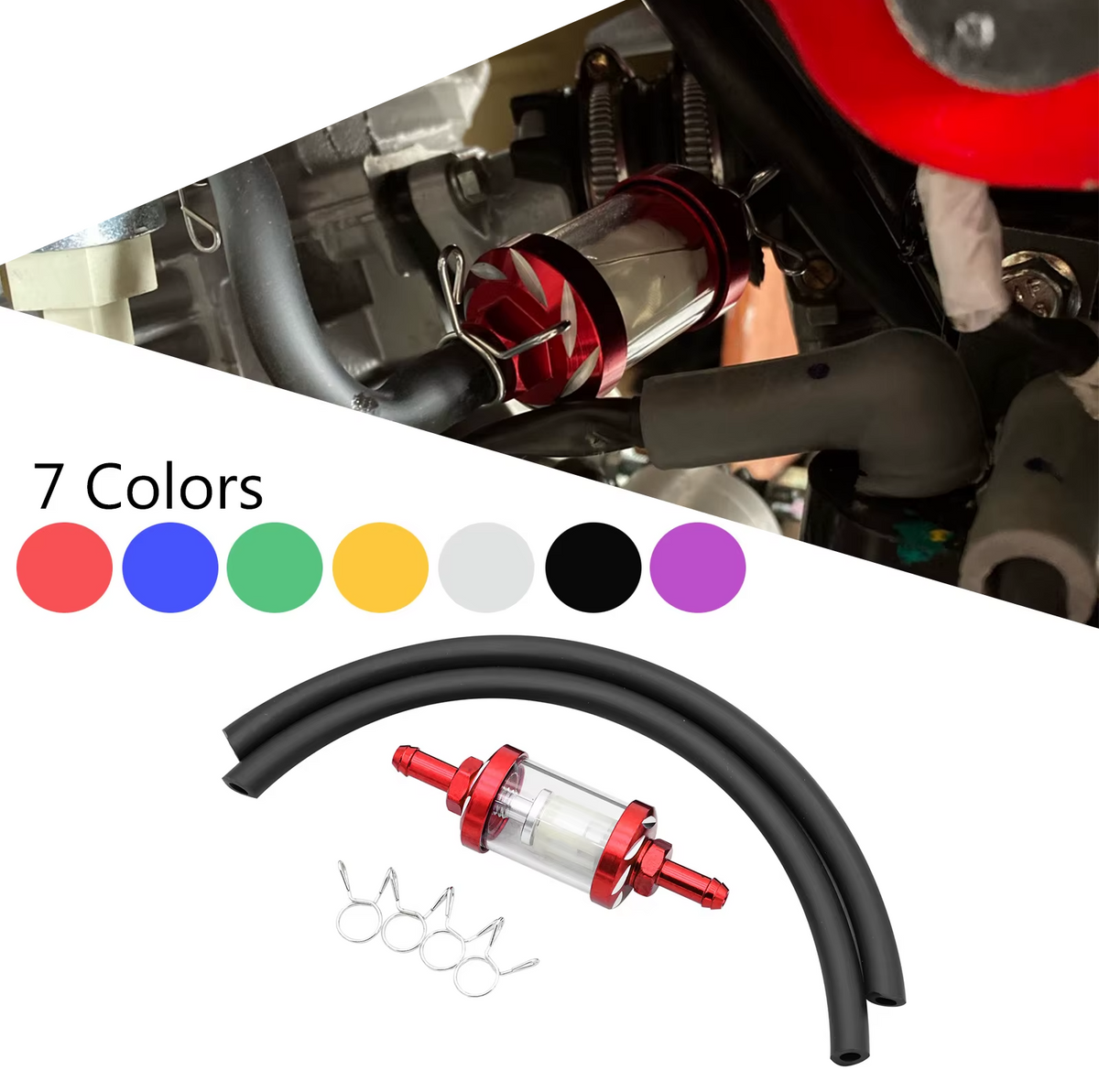 Motorcycle 8mm CNC Fuel Filter Glass Hose Kit ATV Dirt Bike Universal
