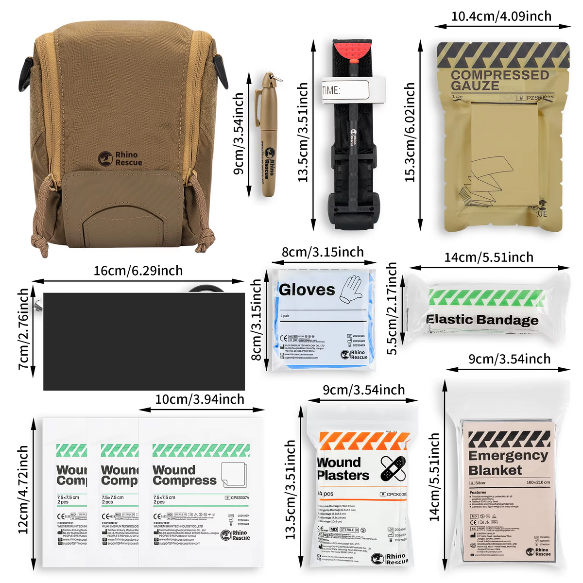 RHINO RESCUE MOLLE IFAK First Aid Kit Tourniquet Gauze Tactical Pouch EMS