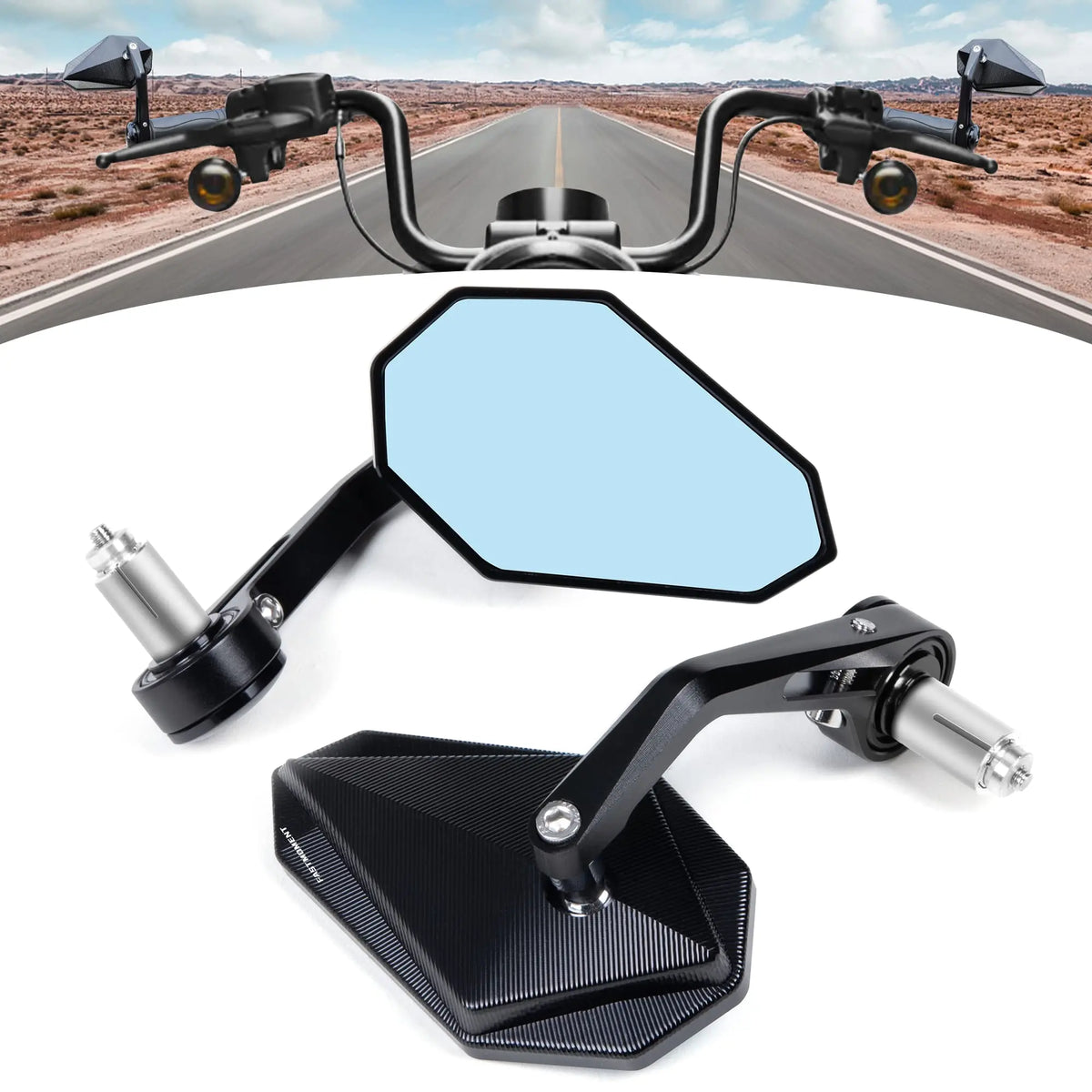 Pair Aluminium 7/8"  Motorcycle Rearview Mirrors for Handlebar, Universal Fit