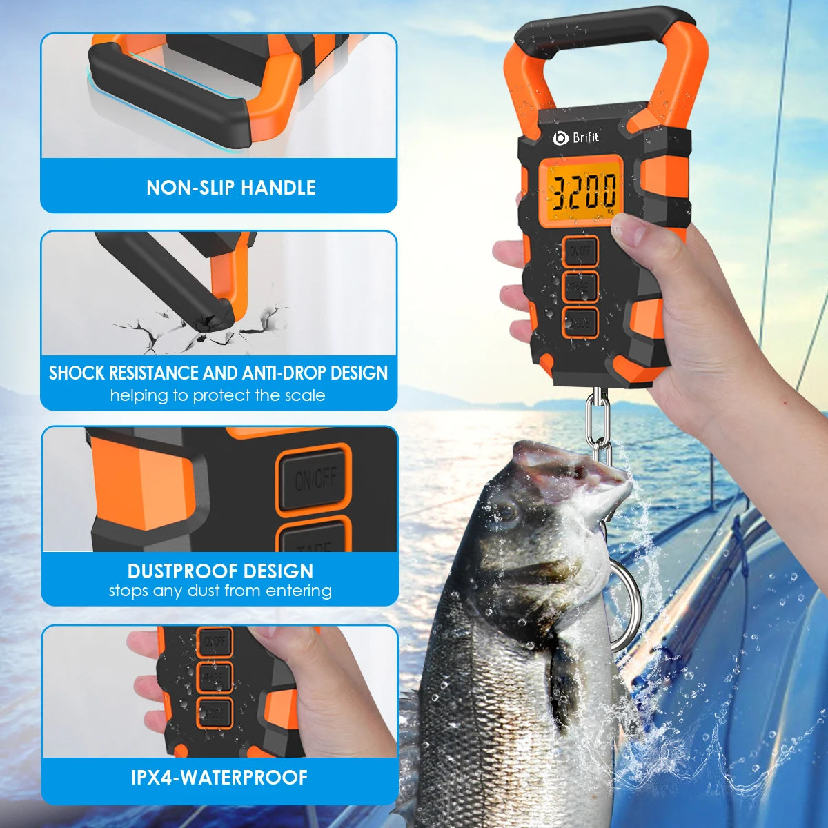 50KG Digital Fishing Scale with Ruler, Portable Luggage Weighing Scale, LCD