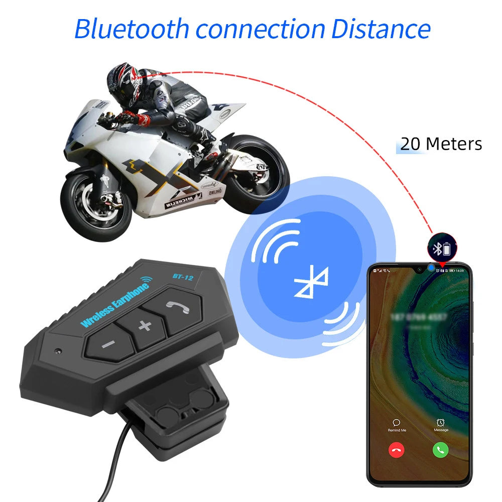 BT12 Bluetooth Motorcycle Helmet Headset Wireless Handsfree Music & Calls