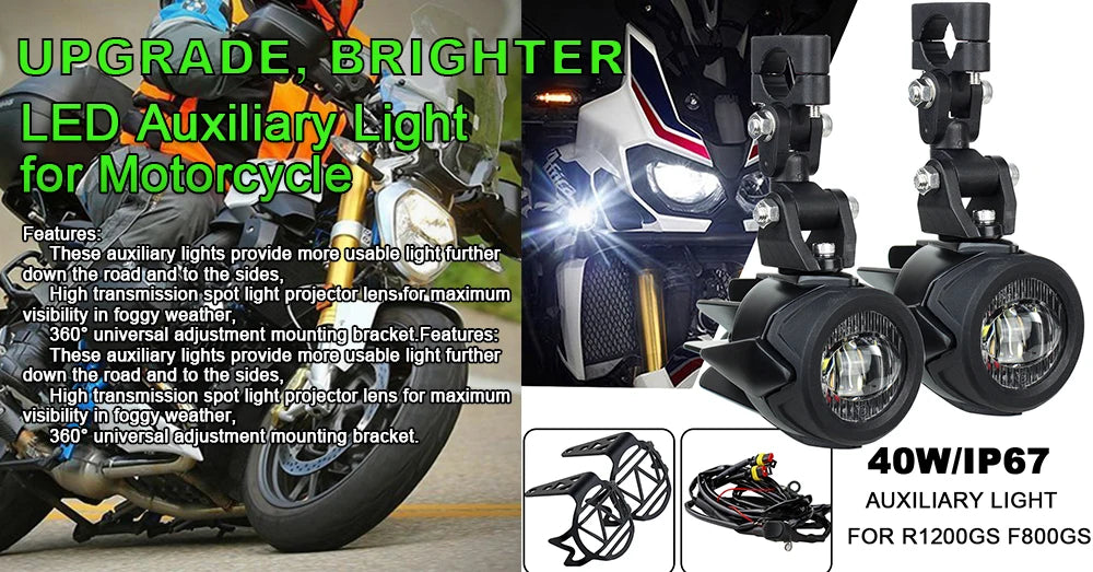 LED Aux Fog spot Driving Lights BMW R1200GS R1250GS F800GS F850GS Adventure