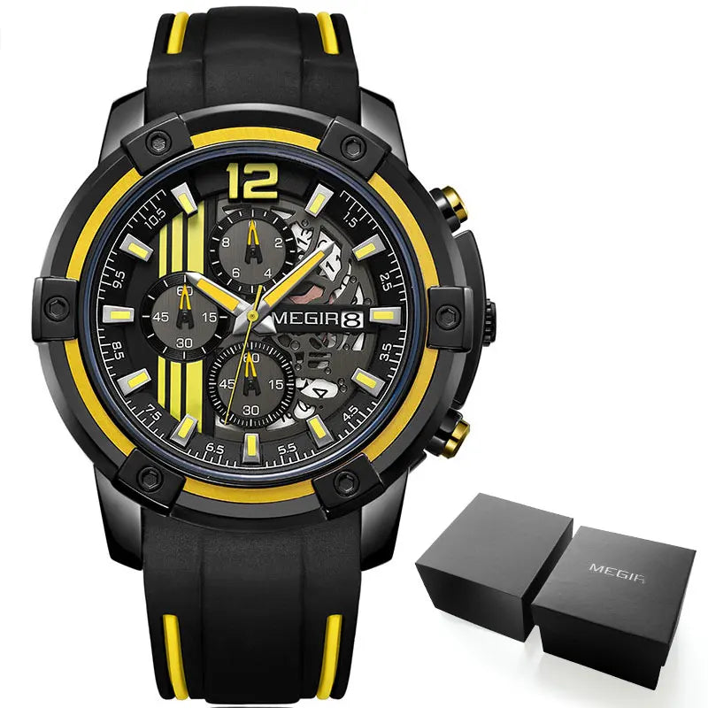 MEGIR Men's Sport Chronograph Watch – Waterproof, Luminous, Silicone Strap