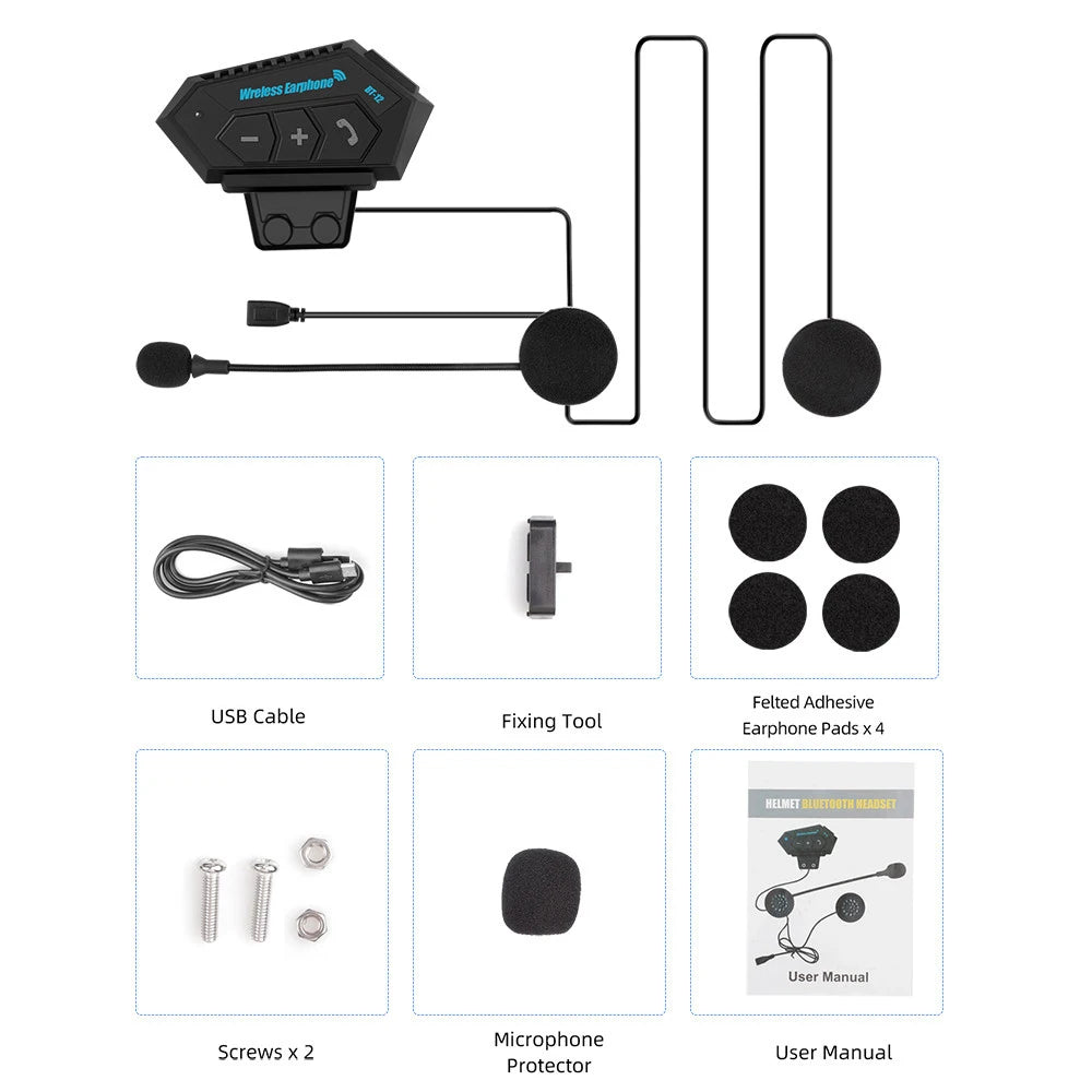 BT12 Bluetooth Motorcycle Helmet Headset Wireless Handsfree Music & Calls