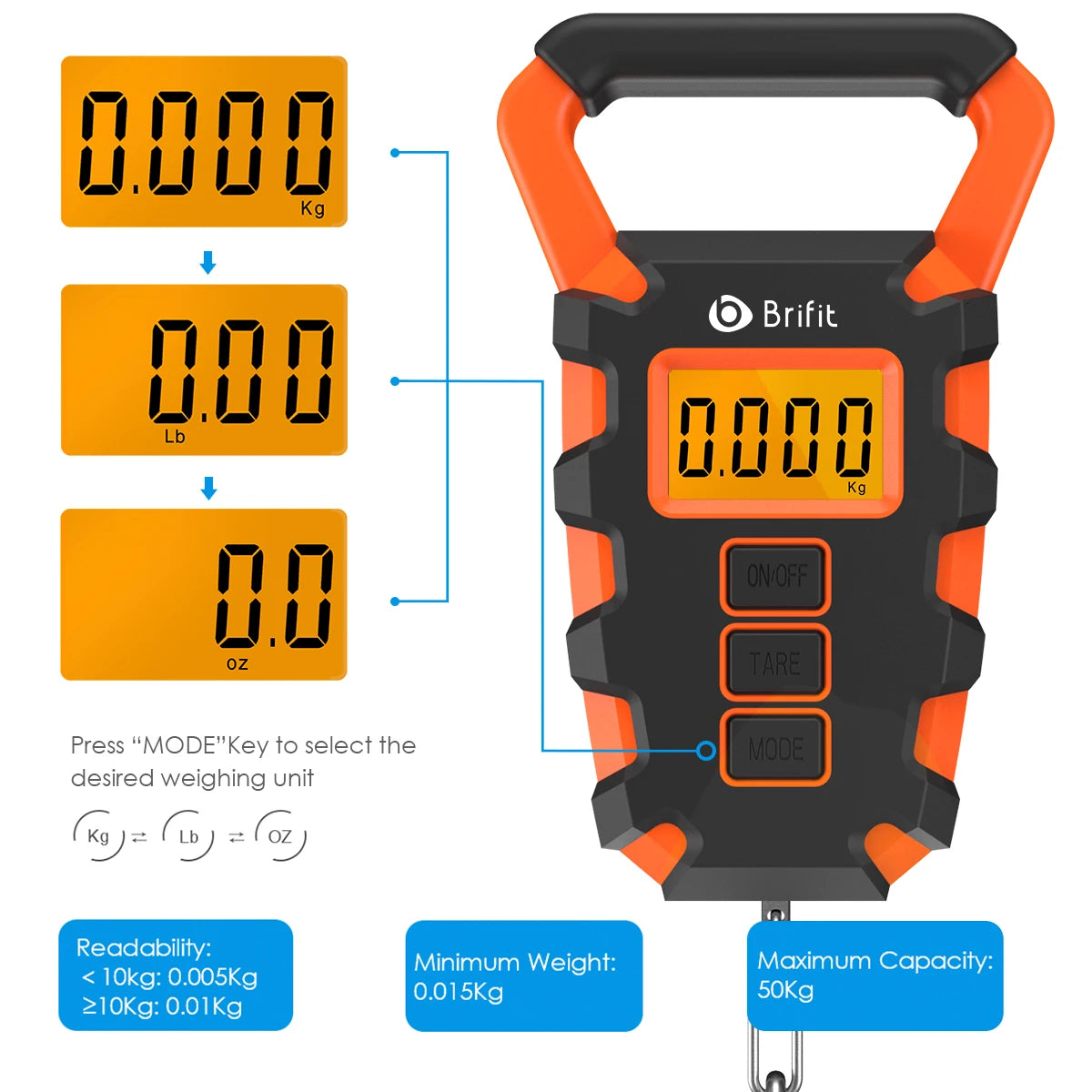 50KG Digital Fishing Scale with Ruler, Portable Luggage Weighing Scale, LCD