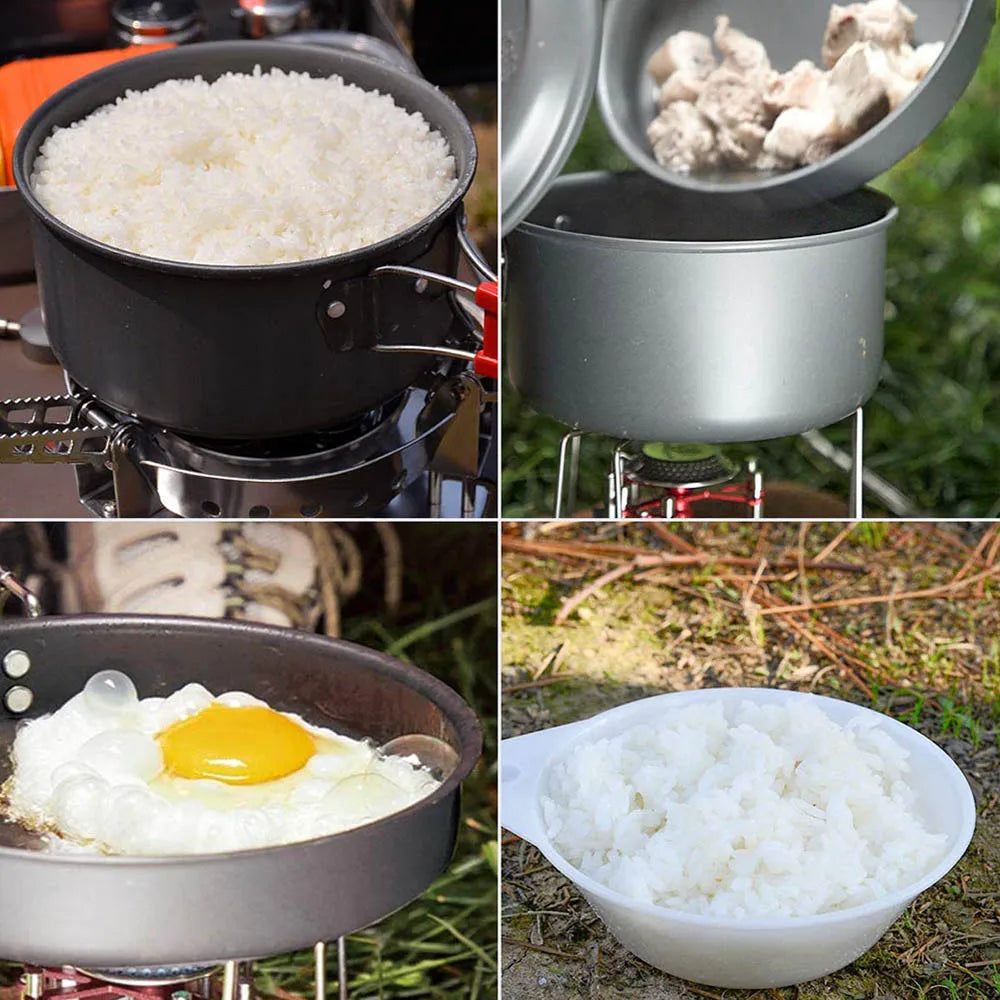 Camping Cookware Kit Lightweight Nonstick Outdoor Pot Pan Bowl Set Hiking Picnic