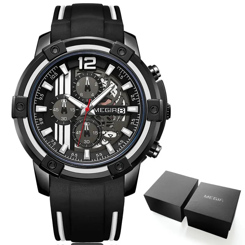 MEGIR Men's Sport Chronograph Watch – Waterproof, Luminous, Silicone Strap