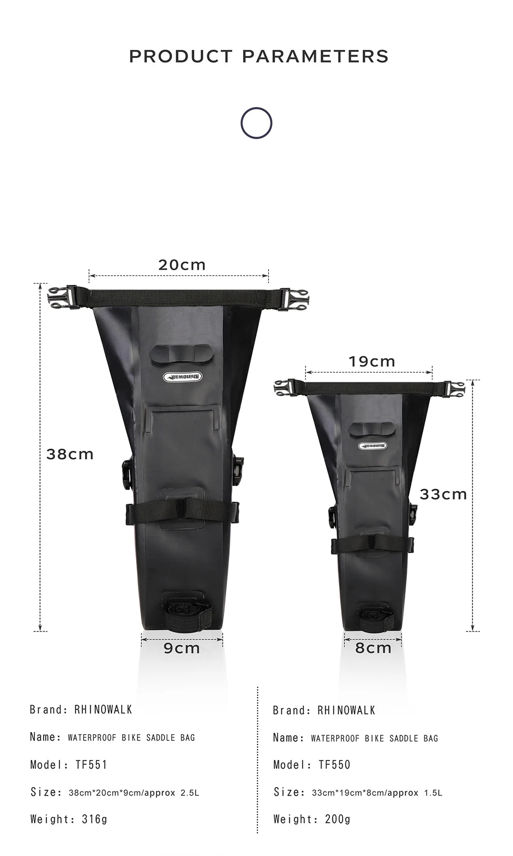 Rhinowalk Waterproof 1.5L / 2.5L Bike Saddle Bag MTB Rear Seat Tail Pouch Tools