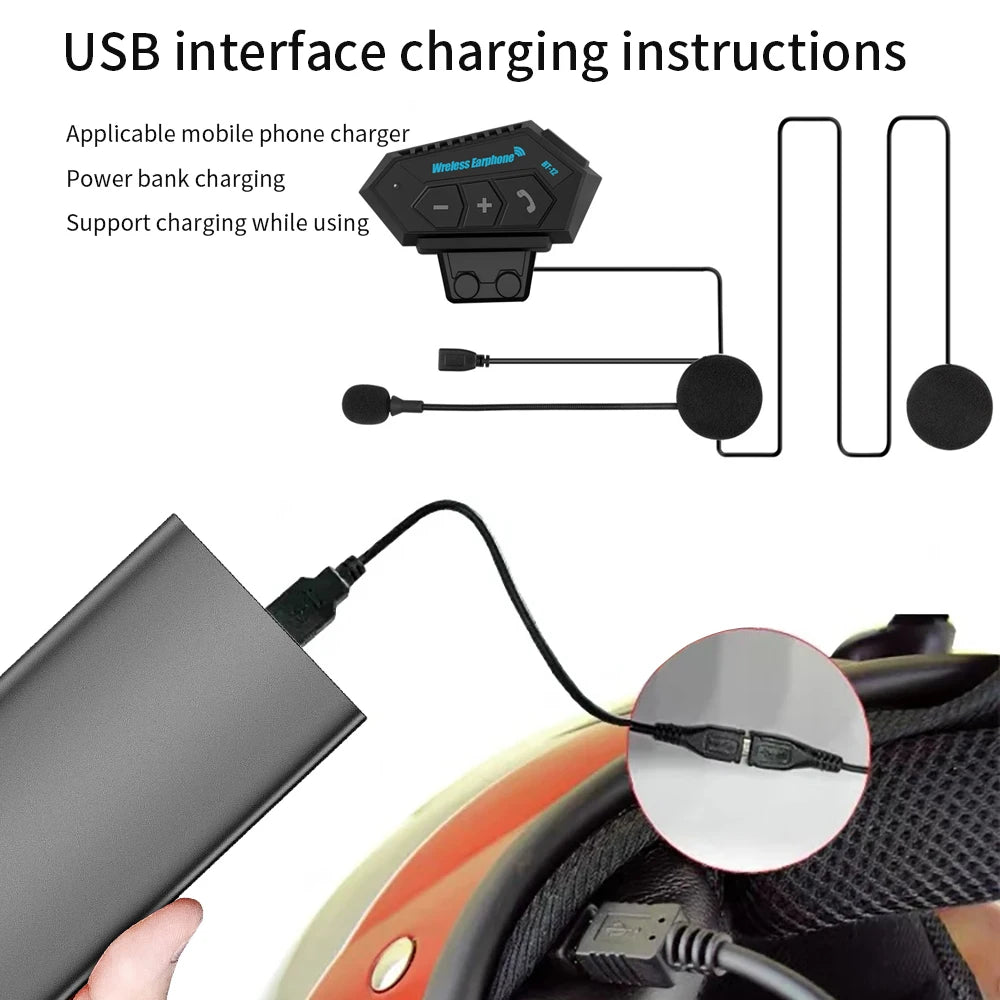 BT12 Bluetooth Motorcycle Helmet Headset Wireless Handsfree Music & Calls