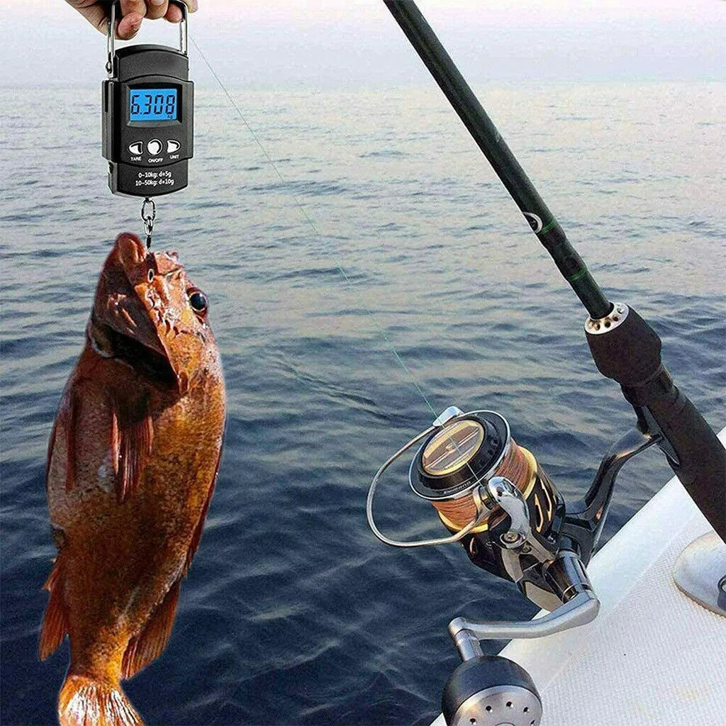 110lb/50kg Digital Fishing Scale, LCD Display & Measuring Tape, Stainless Hook
