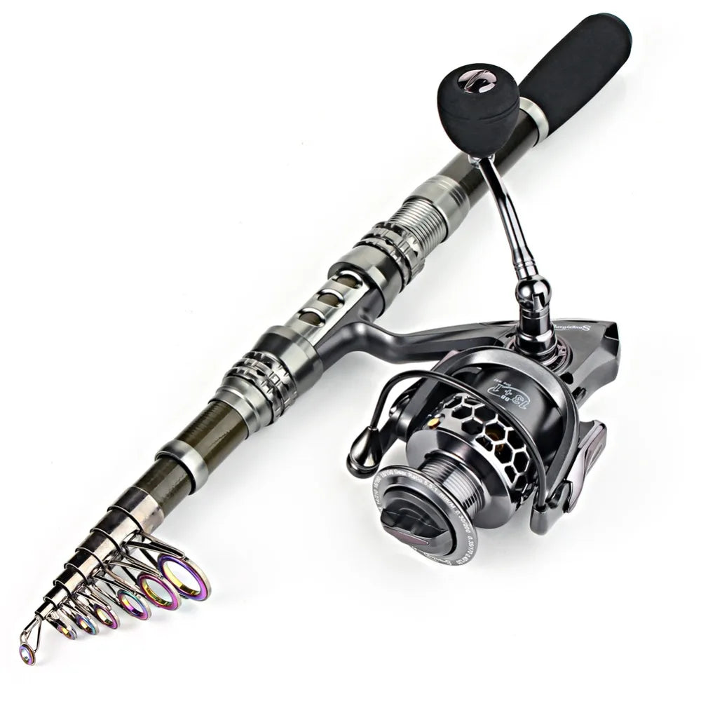 1.8-3.3m Carbon Fiber Telescopic Fishing Rod & Reel Combo, Compact - keep in Car