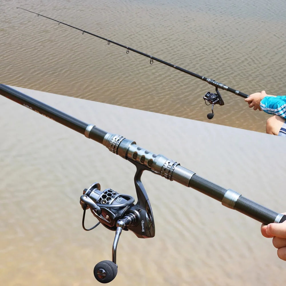 1.8-3.3m Carbon Fiber Telescopic Fishing Rod & Reel Combo, Compact - keep in Car