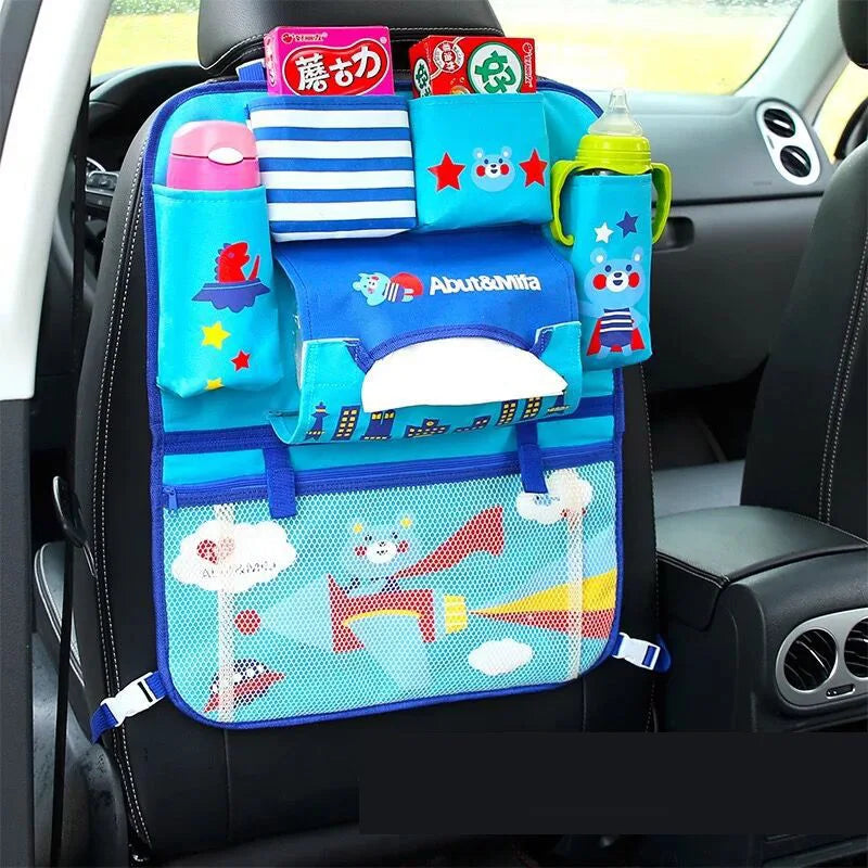 Cartoon Lion Car Seat Back Organizer - Multi-Pocket Travel Bag for Kids