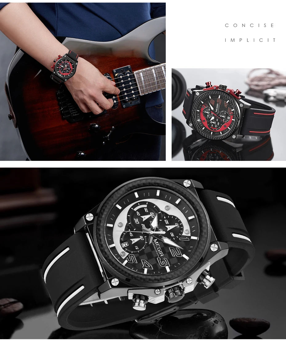 MEGIR Men's Chronograph Quartz Watch – Waterproof, Luminous, Silicone Strap