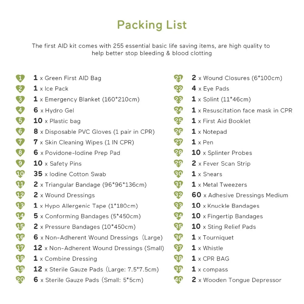 255pcs First Aid Kit Emergency Medical Bag, Cpr kit, Home, Car, Camping, Outdoor