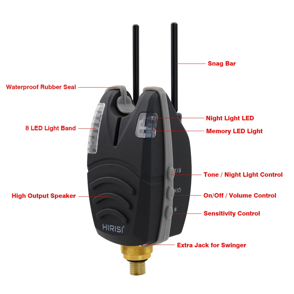 Carp Fishing Bite Alarm with Snag Bar LED Band Waterproof B1139 Fish Indicator