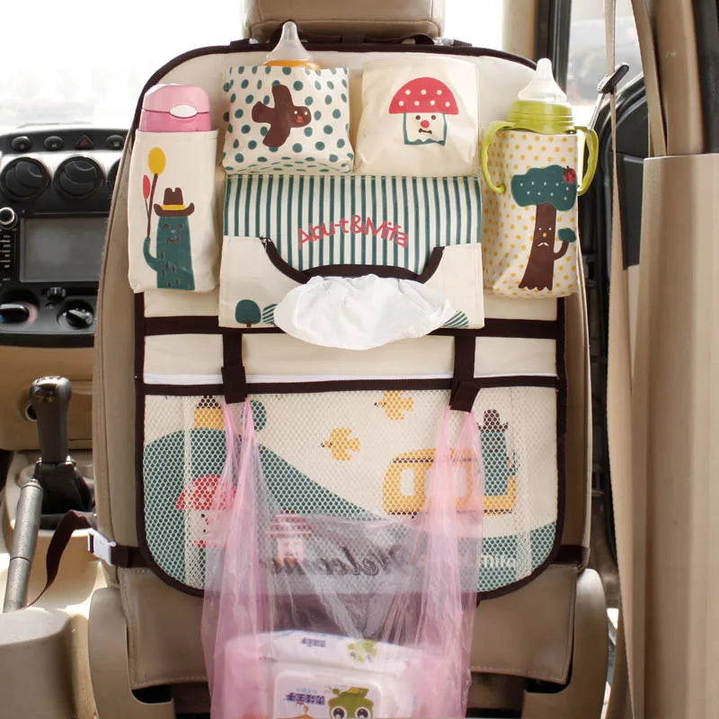 Cartoon Lion Car Seat Back Organizer - Multi-Pocket Travel Bag for Kids