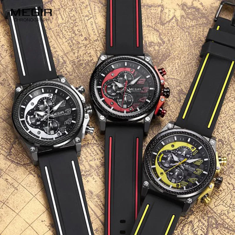 MEGIR Men's Chronograph Quartz Watch – Waterproof, Luminous, Silicone Strap