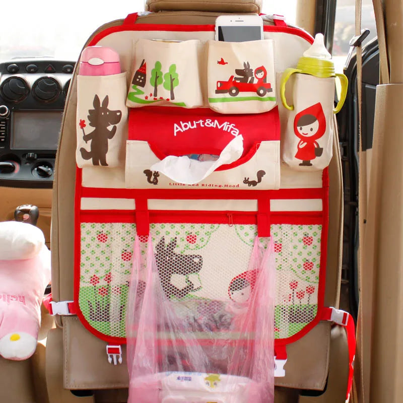 Cartoon Lion Car Seat Back Organizer - Multi-Pocket Travel Bag for Kids