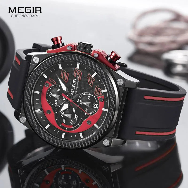 MEGIR Men's Chronograph Quartz Watch – Waterproof, Luminous, Silicone Strap