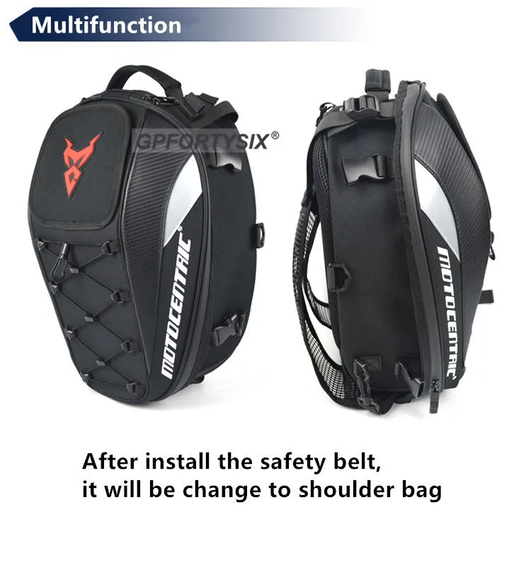 37L Motorcycle Tail Bag Waterproof Rear Seat Backpack Helmet Storage expandable